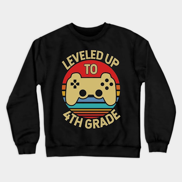 Leveled Up To 4th Grade Gift For Gamer Crewneck Sweatshirt by Tesszero